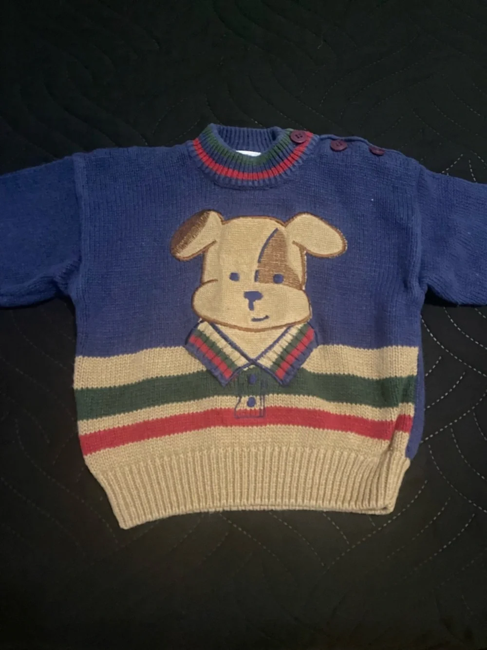 Vintage Rare OshKosh B’Gosh Blue Knit Baby Dog Preppy Pullover Sweater 12 Mos